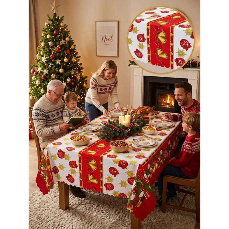 Mantel Navideño Estampado Mesa Comedor Variados Diseños Blanco Navidad Rojo | Navidad