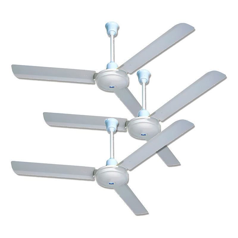Pack X3 Ventiladores De Techo Metal 3 Aspas 142 Cm 1.42 M 50 Blanco Metálica 3