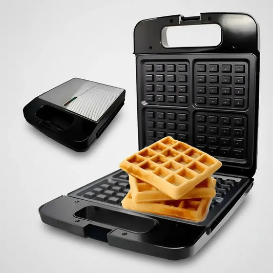Wafflera Electrica Maquina De 4 Waffles Antiadherente Negro