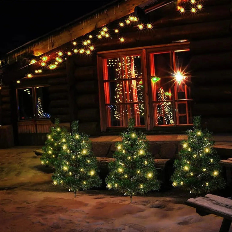 Pack X2 Estaca Solar Arbol De Navidad Con Luces Calidas Amarillo