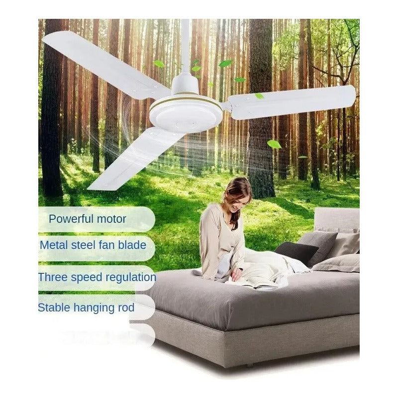 Pack X3 Ventiladores De Techo Metal 3 Aspas 142 Cm 1.42 M 50 Blanco Metálica 3