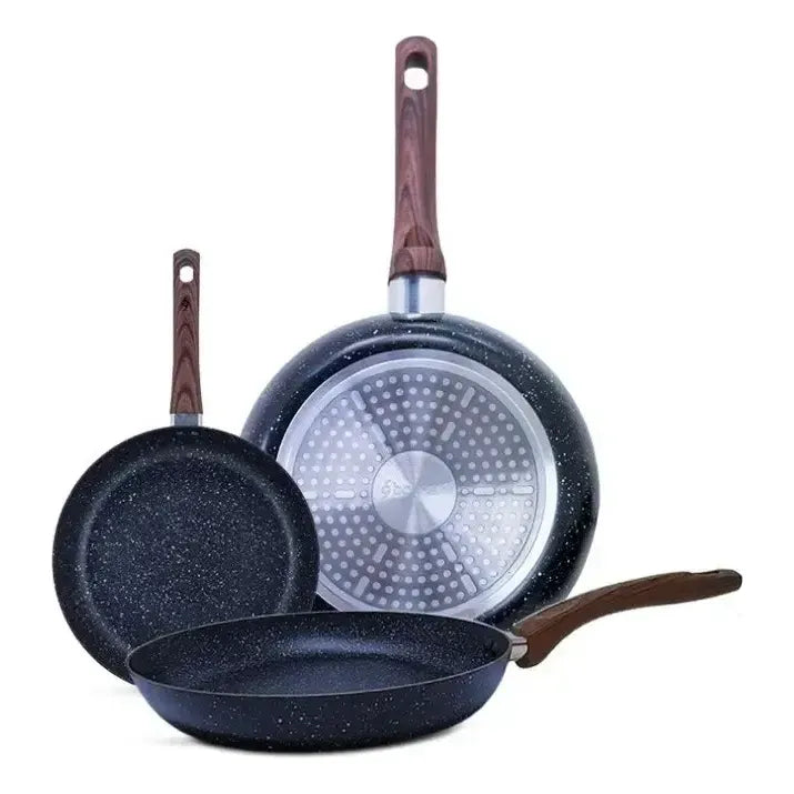 Sartenes De 20 - 24 Y 28cm Granito/madera Antiadherente Negro
