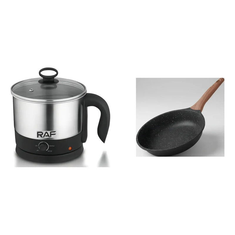 Kit Cocina: Olla Eléctrica Plateado 50hz X 60hz + Sartén Antiadherente Inducción Negro