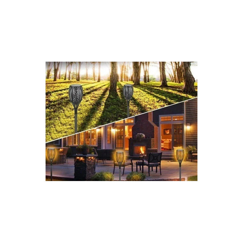 Antorcha X4 Estaca De Fuego Solar Carga Automatica Lluvia Negro