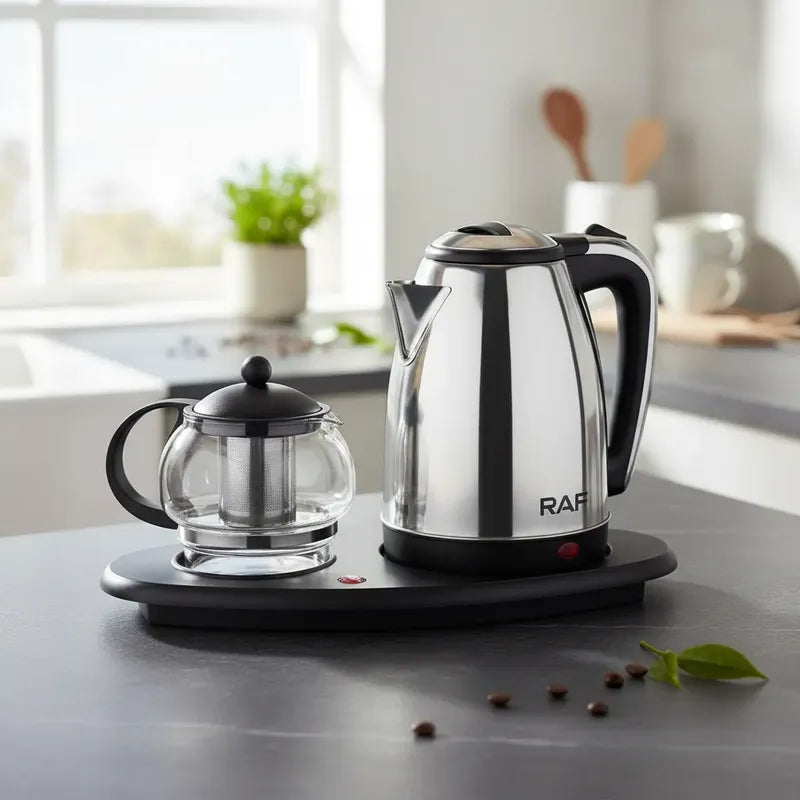 Set Hervidor Con Tetera Electrico Hervidor Tetera Infusor Plateado