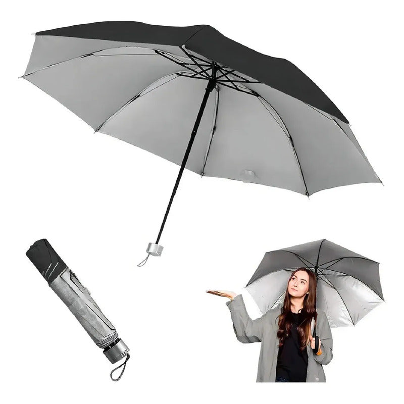Paraguas Lluvia Plegable Sombrilla Impermeable Retractil Uv Negro