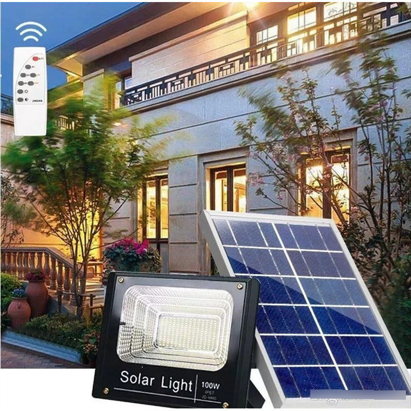 Pack 2 Foco Solar 100+panel Solar+control+kit De Instalacion Negro Blanco Luz Fria