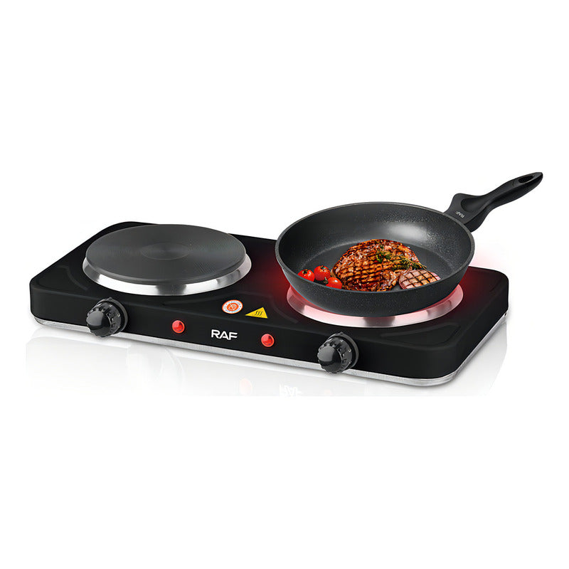 Cocina Electrica Portatil De 2 Hornillas Encimera 2000w Negro
