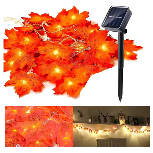Luces Solar Hojas Otoño  Guirnalda Navidad 30 Led Luz Cálida Amarillo