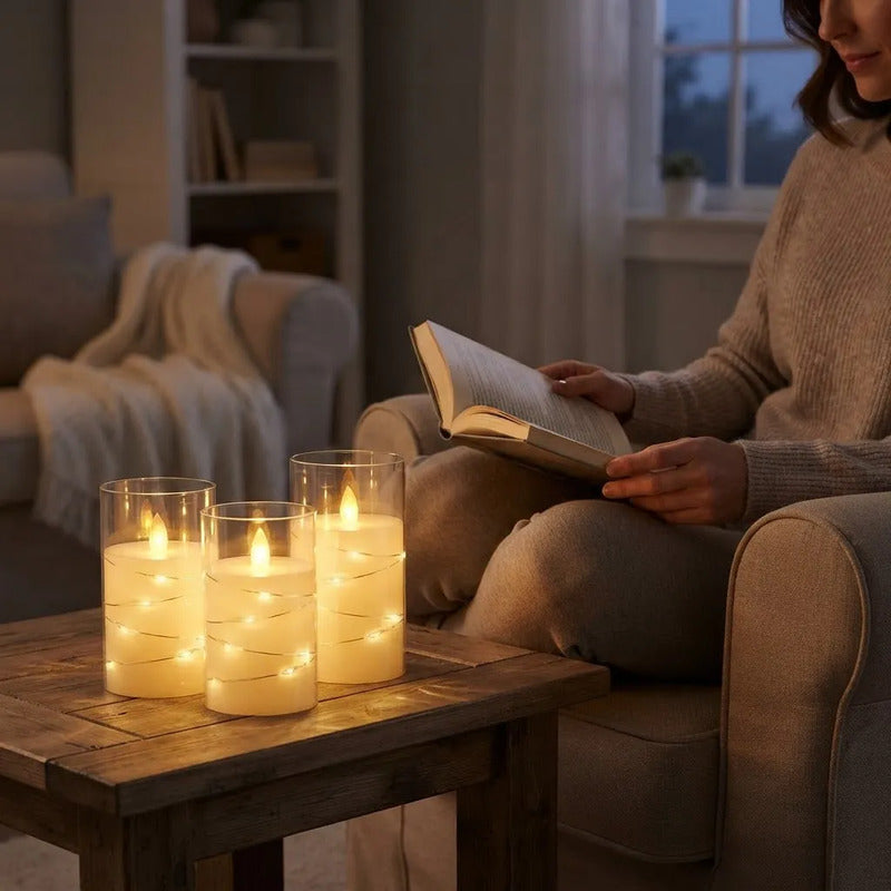 Pack X3 Velas Led Pilas Efecto Llama Decorativas Luz Calida Amarillo