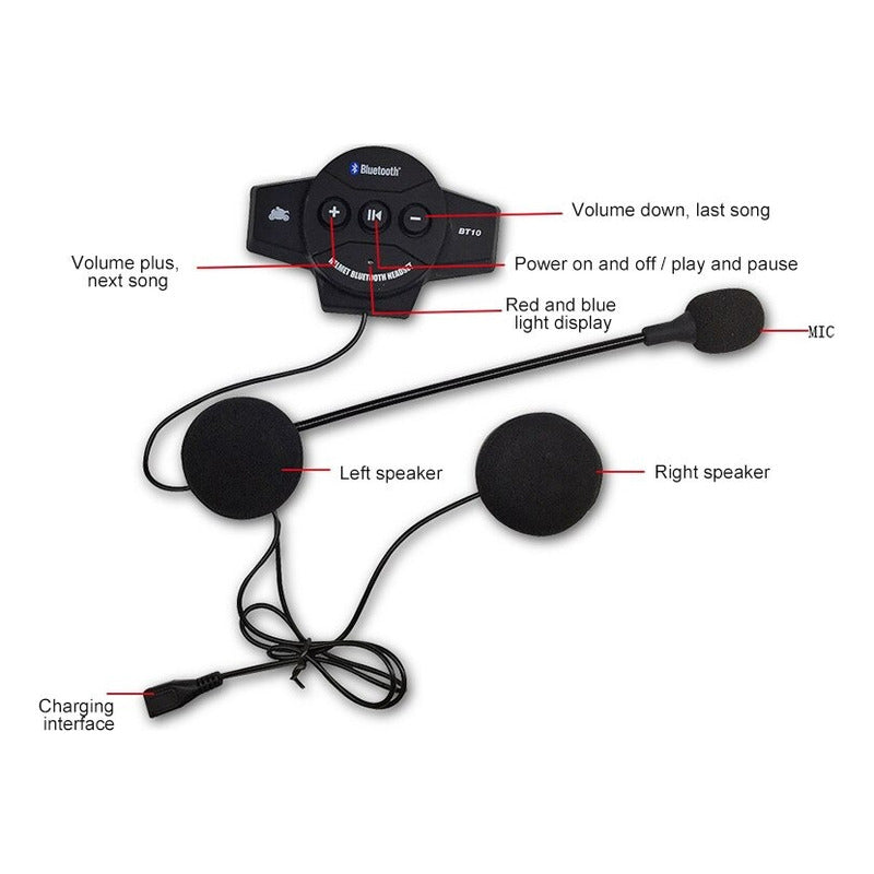 Audífonos Bluetooth Manos Libres Para Casco De Moto Color Ne
