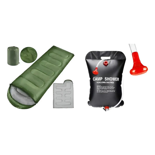 Kit Camping: Saco De Dormir Portátil Azul 950g + Ducha Solar Portátil 20l Exterior