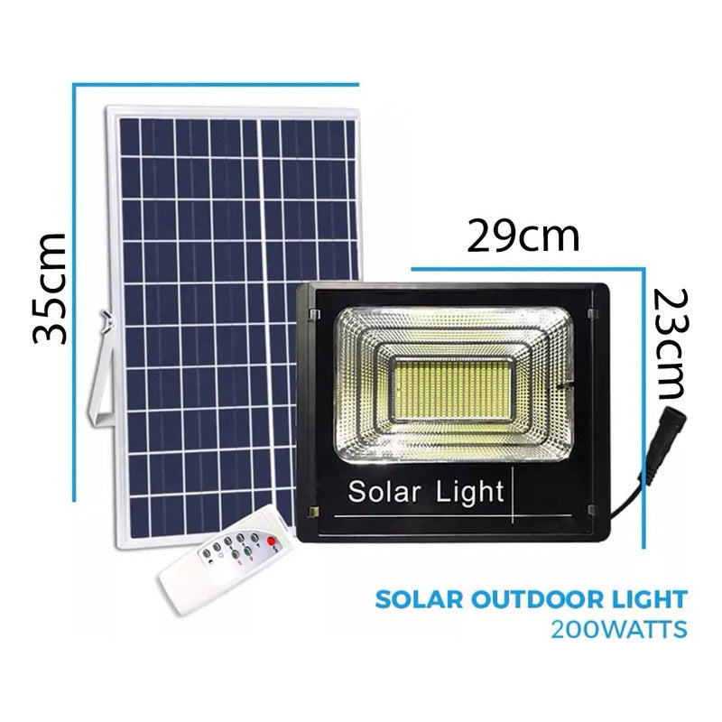 Foco Solar 200w Led Inteligente Control Remoto Ip66 Negro Blanco Frío