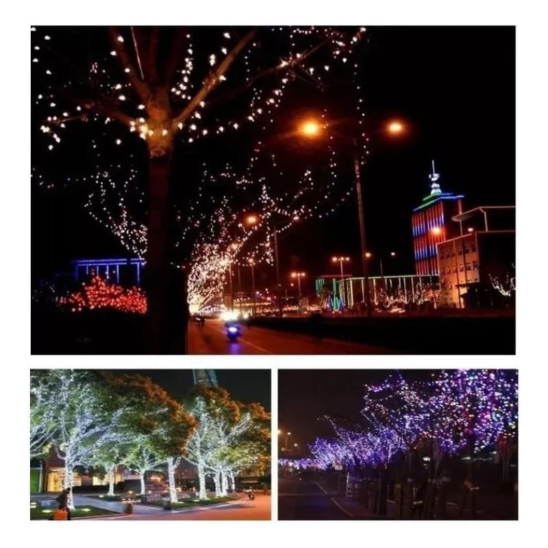 Pack X 6 Luces Solares Navidad Guirnalda 10 Metros 100 Led Multicolor