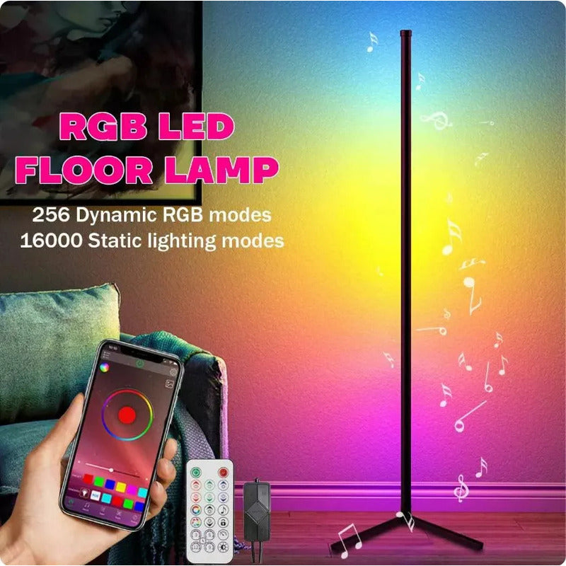 Lampara De Pie Con App Y Mando Moderna Led Rgb Con Control Blanco Negro