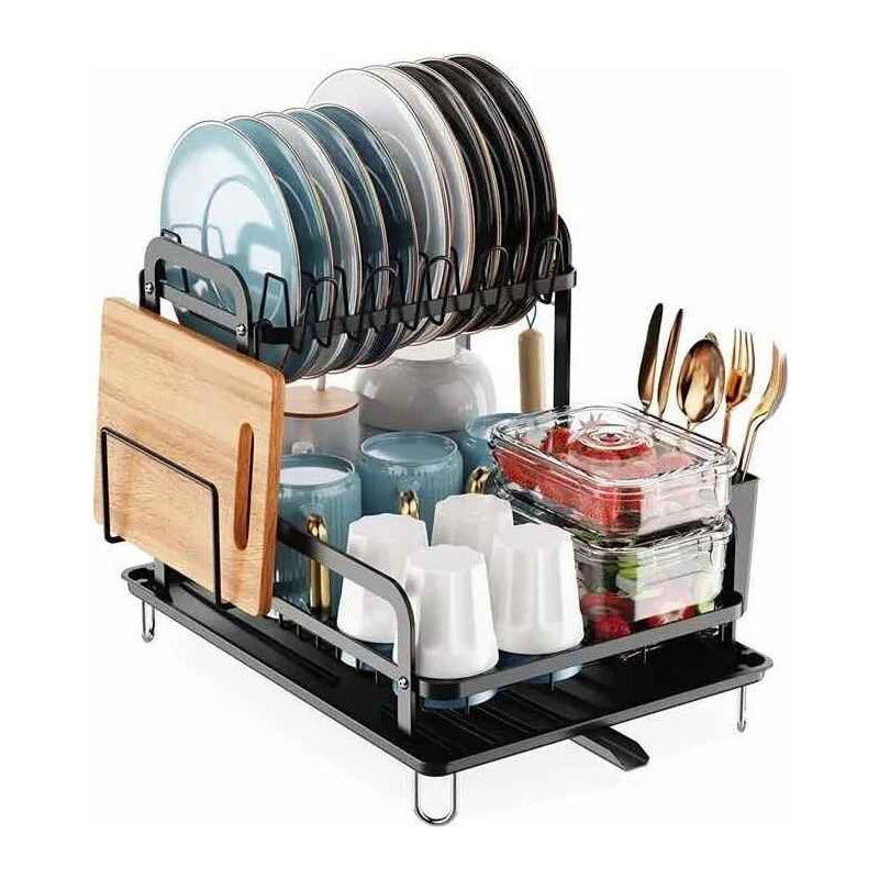 Escurridor De Platos De Acero Secaplatos Negro 2 Niveles Negro