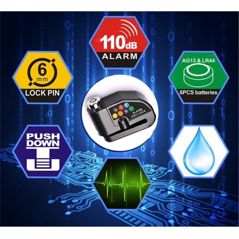 Candado Alarma Moto Bicicleta Scooter Reforzado Antirobo Negro