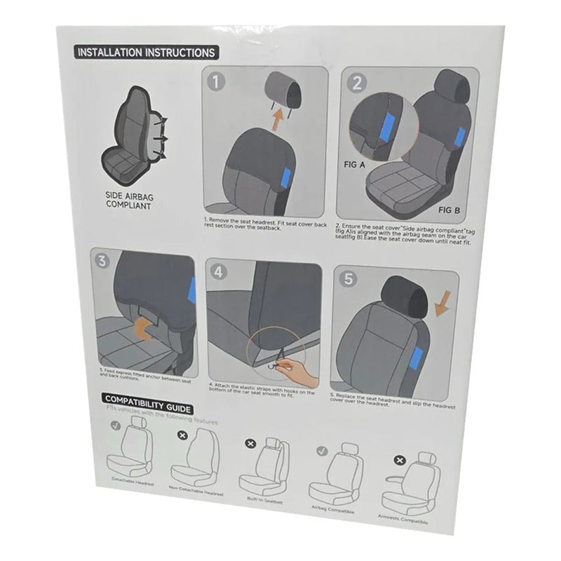 Se 2 Piezas Fundas Cubre Asiento Ecocuero Auto Universal Negro