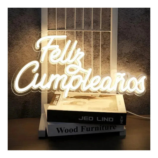 Letrero Neón Led Feliz Cumpleaños Decorativo Luminoso Para Fiestas Eventos Celebraciones Fotografía Cumpleaños Infantil... Blanco