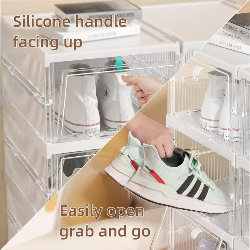 Pack X6 Caja Organizadora De Zapatos Transparente Resistente Blanco Lisa