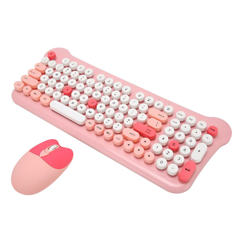 Teclado Gamer Inalámbrico + Mouse 2.4g  Retro Color Pastel Rosa