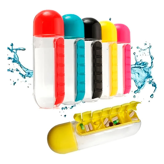 Botella Pastillero Embase 600ml Semanal Vitaminas Portatil Agua