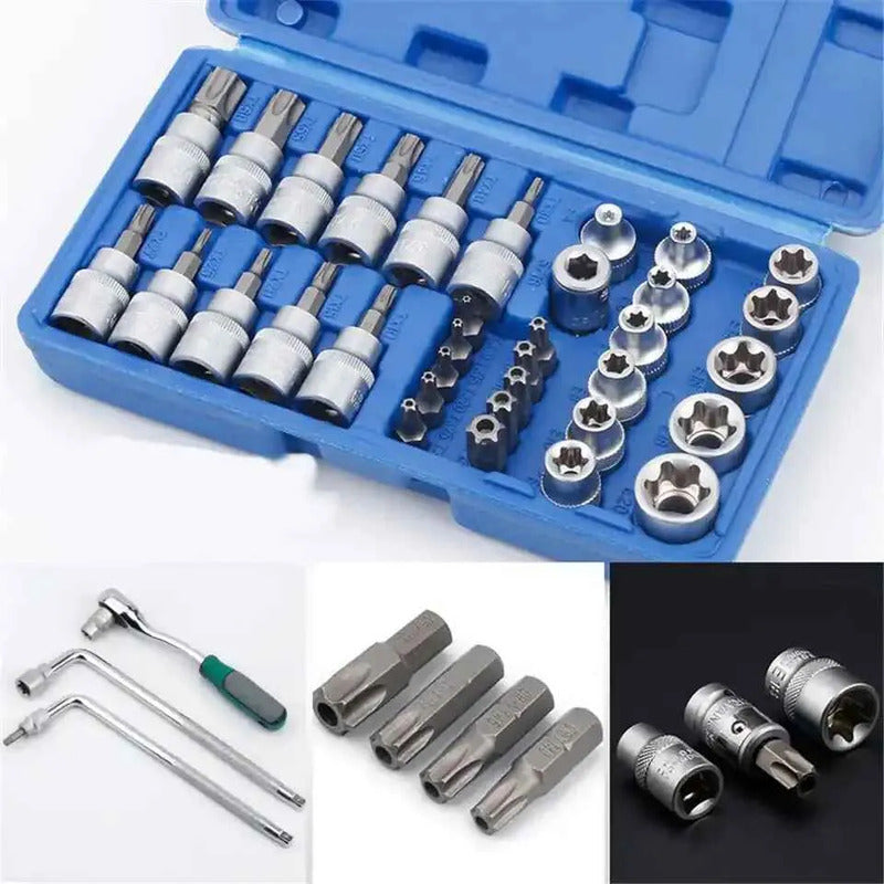 Set De Dados 34 Piezas 3/8 Estrella Torx Macho Hembra