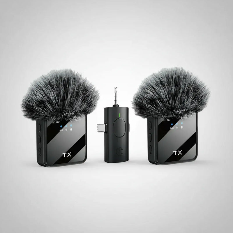 Pack X2 Microfonos Inalambricos Dual Para Android Y iPhone Negro
