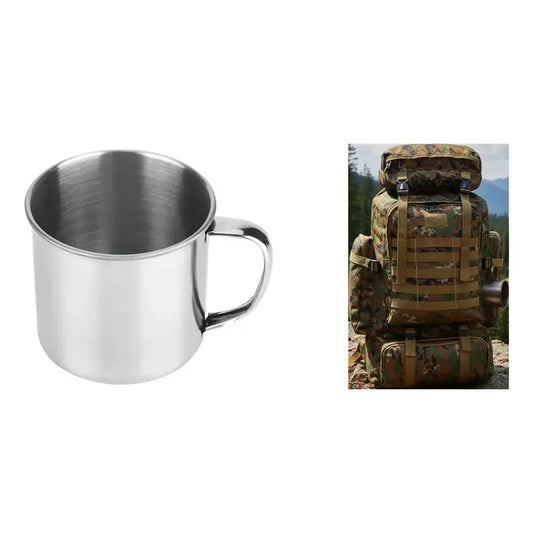 Kit Aventura: Pack X6 Tazas Acero Inox 300ml + Mochila Táctica 70l Verde Camuflado