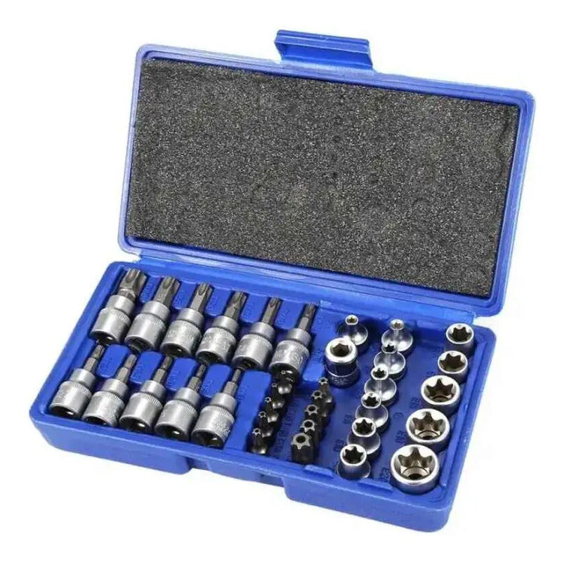 Set De Dados 34 Piezas 3/8 Estrella Torx Macho Hembra