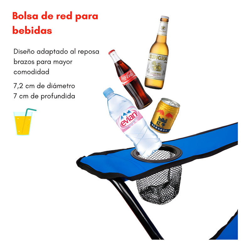 Silla Plegable Camping Playa Picnic Con Porta Vasos Color Varios Azul