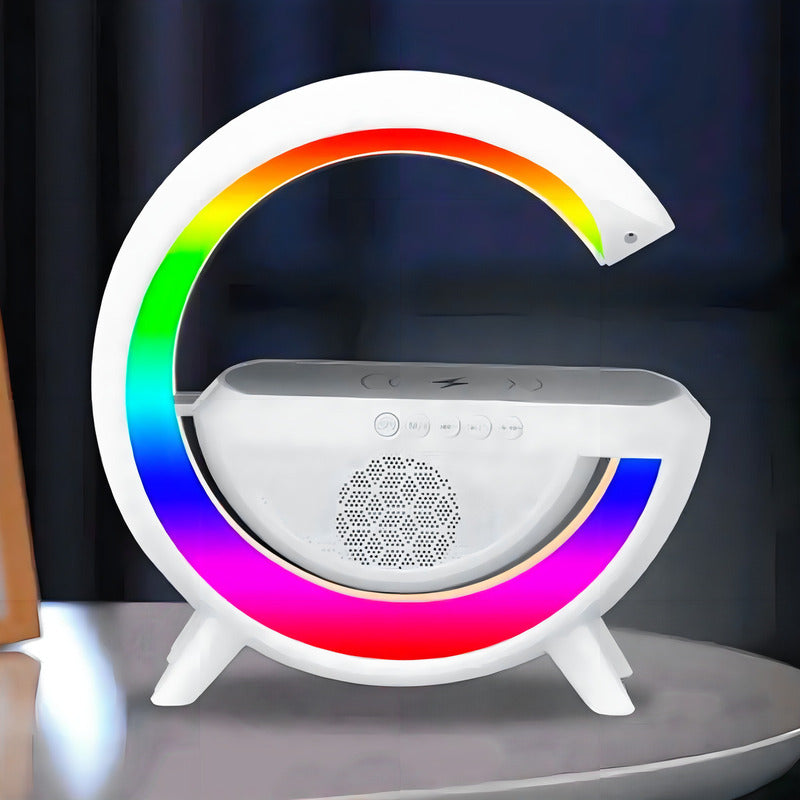Cargador Inalambrico Parlante Bluetooth Lampara Usb Radio Blanco