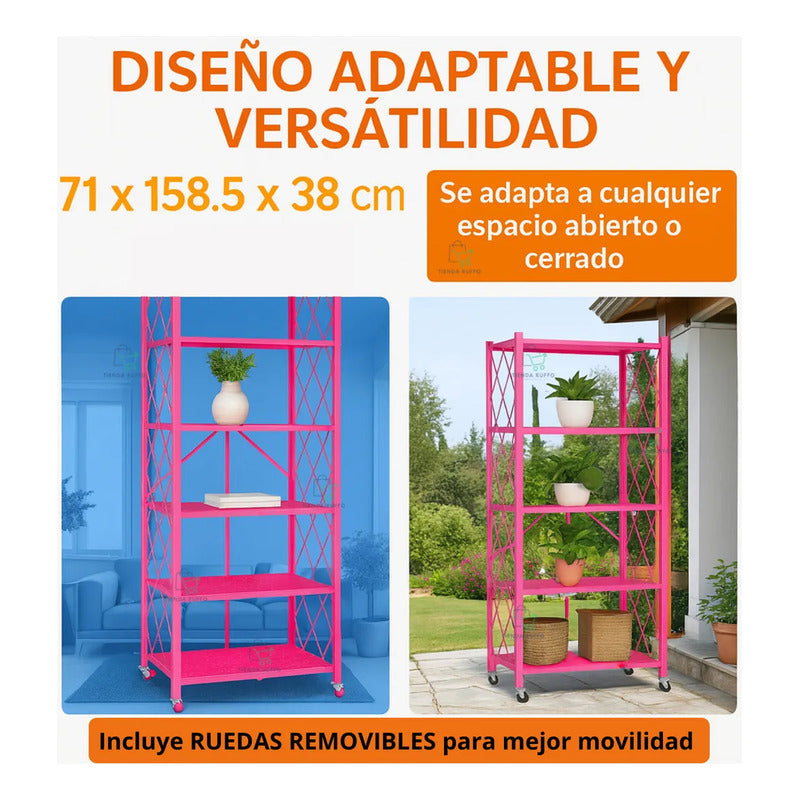Repisa Estantería 5 Niveles Metalico Estanteplegable 50kg Ne Rosa
