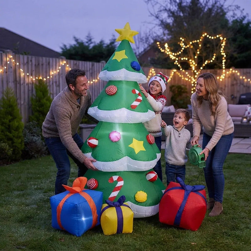 Arbol Pascua Navidad Inflable 1,80mts + Regalos Decorativos Verde