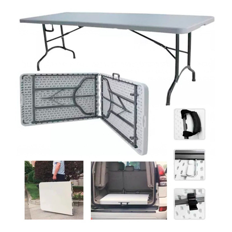 Mesa Plegable Tipo Maleta 1.80 Camping Resistente  Blanco