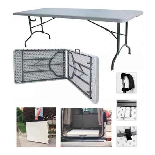 Mesa Plegable Tipo Maleta 1.80 Camping Resistente  Blanco