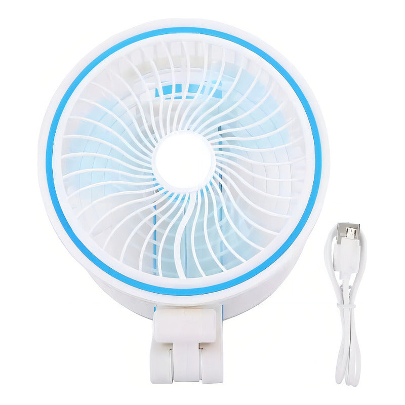 Ventilador De Mesa Plegable Recargable Genérica Con Luz Y Oscilación En Azul 18 Cm