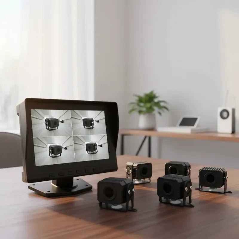 Kit 4 Cámaras De Seguridad Para Camión Dvr 7 Pulgadas Hd Negro