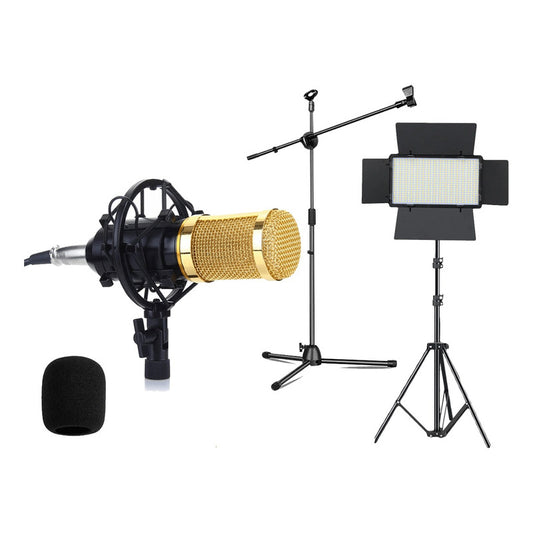 Pack Microfono Condensador+ Soporte+ Luz Relleno Con Tripode