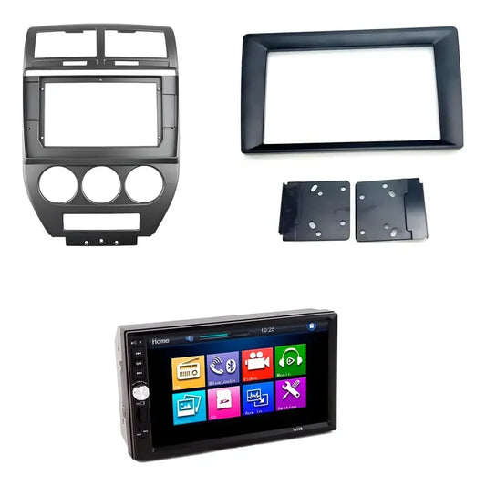 Kit Radio Jeep: Bisel Compass 10 2007-2009 Plomo + Radio 2 Din Mp5 Mirror Link + Bisel 9 A 7 Negro
