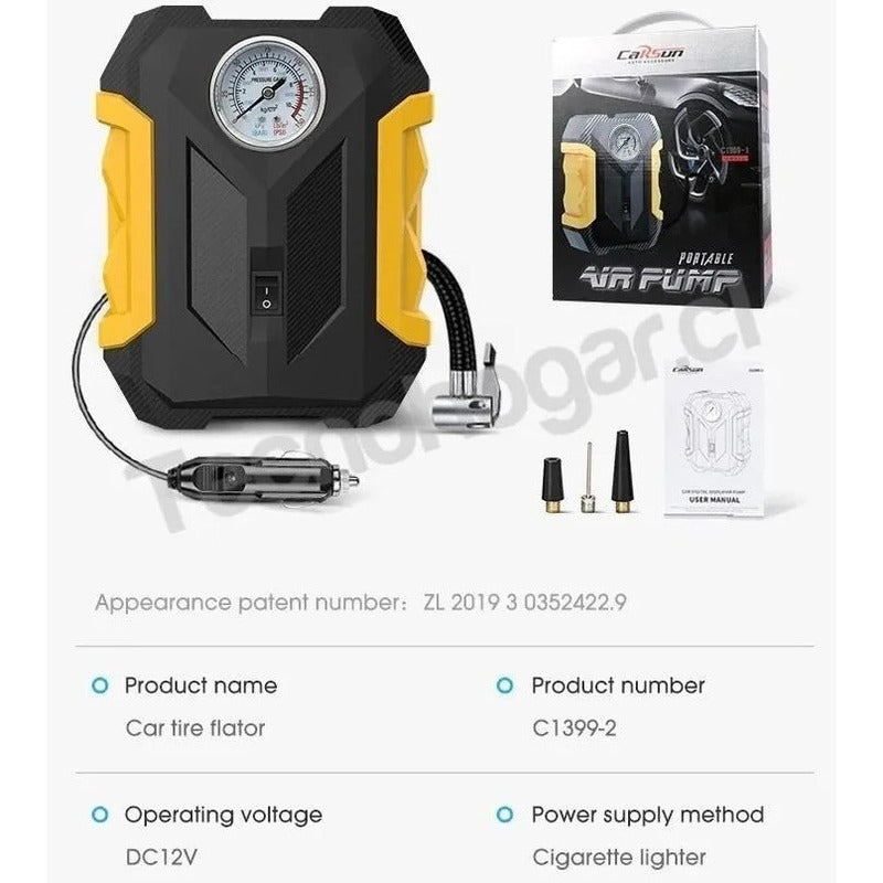 Compresor De Aire Inflador Portable De Auto 12v Con Linterna