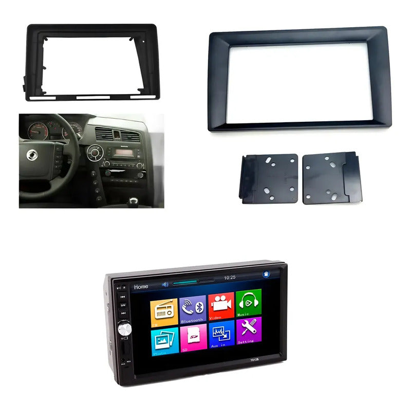Kit Multimedia: Bisel 9 Ssangyong Actyon/kyron Negro + Radio 2 Din Mirrorlink Mp5 + Adaptador 9 A 7