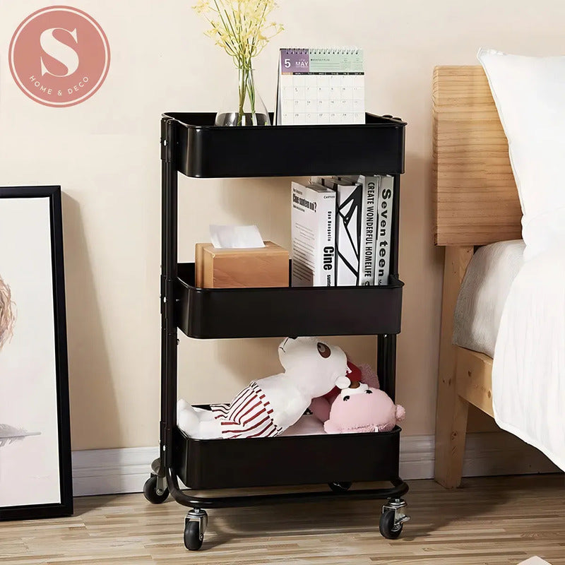Cajones Con Ruedas Plástico Repisa Móvil Organizador Negro