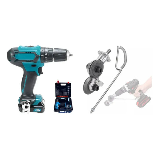 Kit Herramientas: Taladro Atornillador Recargable Azul 50hz + Adaptador Cortador Láminas Metal