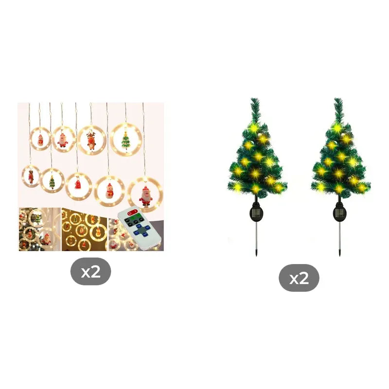 Kit Navidad: 2 Guirnaldas Led Cálidas Usb 3m + 2 Estacas Solares Árbol Luz Cálida