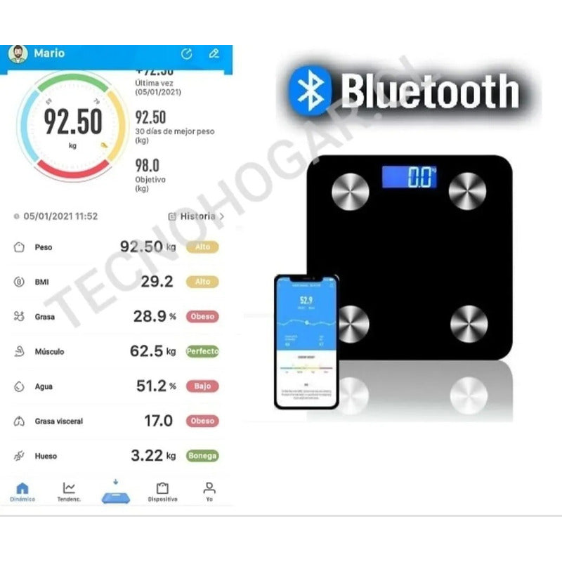 Pesa De Baño Digital Bluetooth App Control De Peso Y Grasa Negro