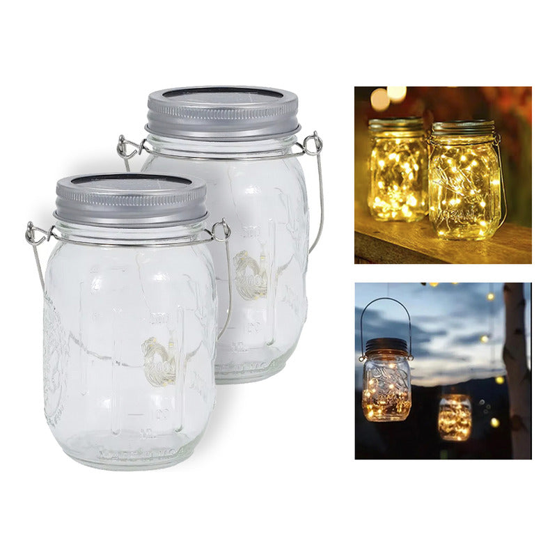 Pack X2 Lampara Colgante Solar Jarra Vidrio Grieta Exterior