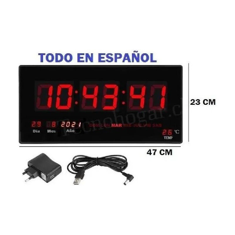 Reloj Led Digital Empresa Temperatura Oficina Modelo Grande