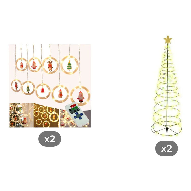Kit Navidad: 2 Guirnaldas Led Aros Cálida 3m Usb + 2 Estacas Solares Árbol Estrella 85cm Amarillas