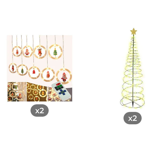 Kit Navidad: 2 Guirnaldas Led Aros Cálida 3m Usb + 2 Estacas Solares Árbol Estrella 85cm Amarillas